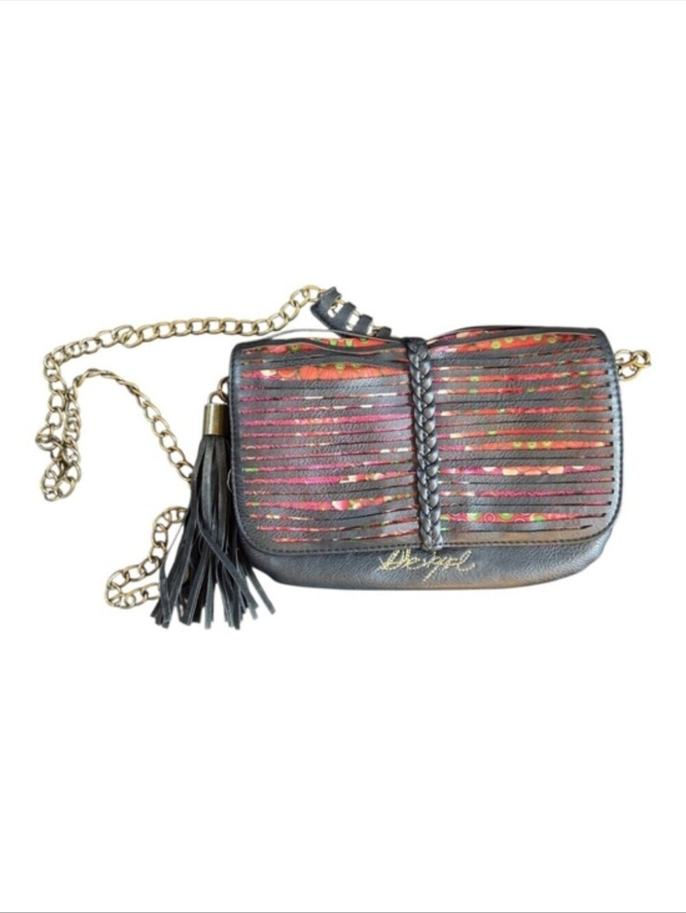 Desigual Boho Laser Cut Crossbody Bag With Tassels